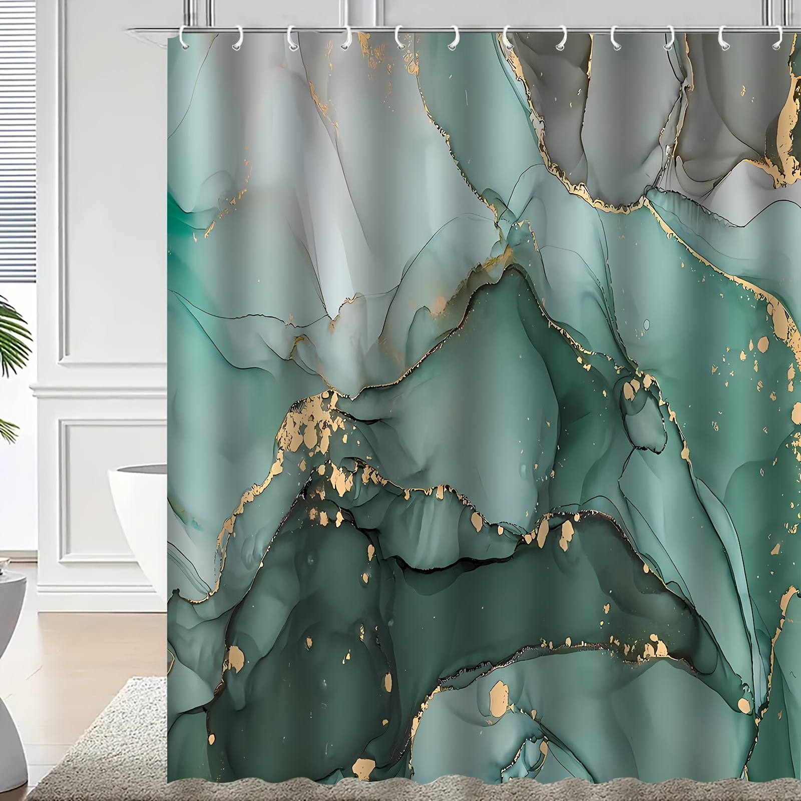TEMU Jit1pc Marble Pattern Shower Curtain, Suitable For Home Bathroom Decoration, With 12 Hooks Polyester Fabric Bathtub Curtain, Bathroom Partition,