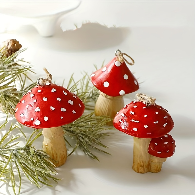 

Christmas Mushroom Figurines, Handcrafted Resin Collectible Ornaments, Holiday Decor, Non-electric Tabletop Accents, Handmade Craft Gifts