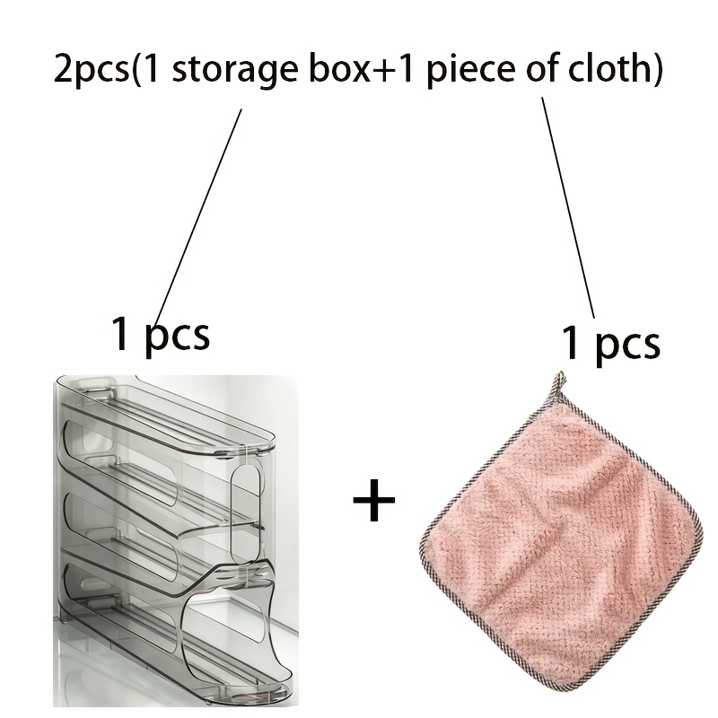 TEMU 2 pièces (1 boîte de rangement + 1 chiffon). Contient 30 œufs avec un grand espace de rangement. Conçu pour latérales de réfrigérateur. Convient