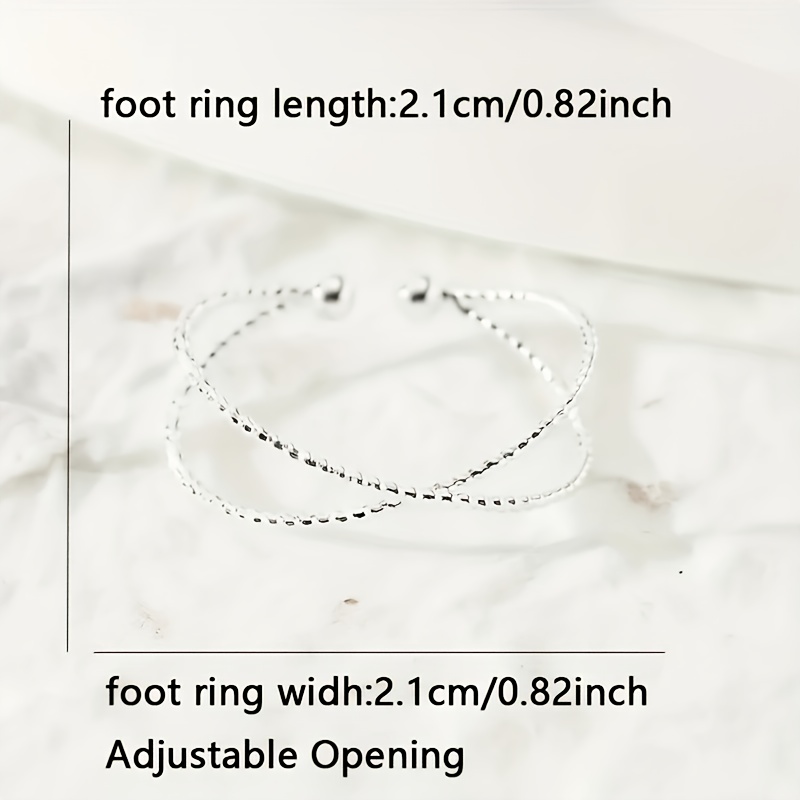 Women's 925 Silver Crossed Line Geometric Toe Ring, Versatile Design