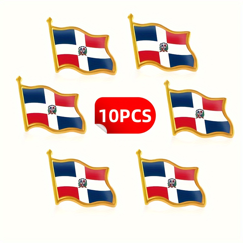 

10pcs Vintage Style Dominican Republic Flag Lapel Pins, Patriotic Country Emblem Brooches For National Events & Festive Occasions
