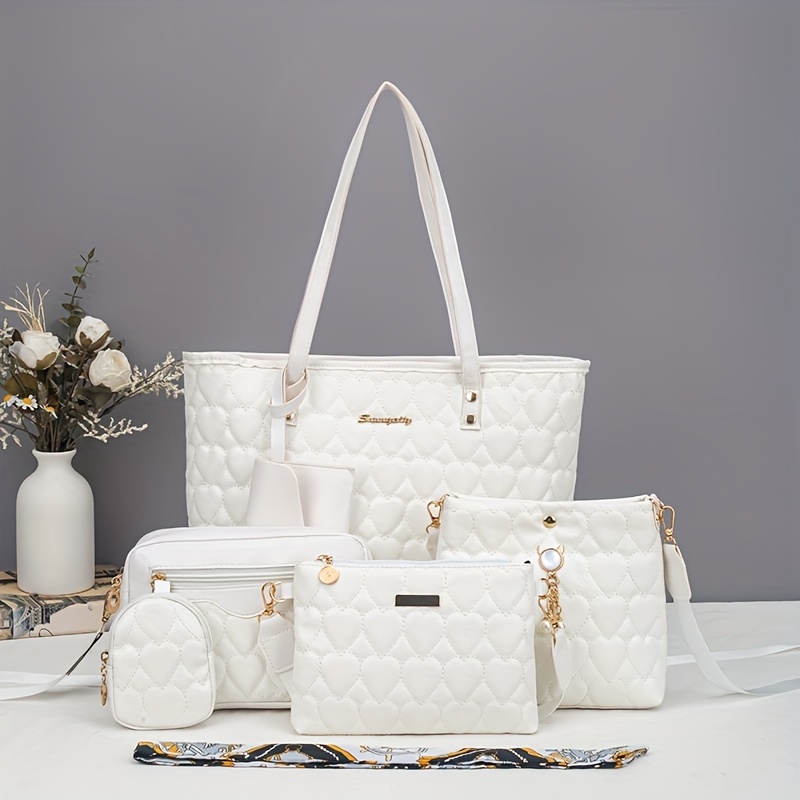 Stylish And Trendy Heart-Shaped Flower Tote Bag Set of Six