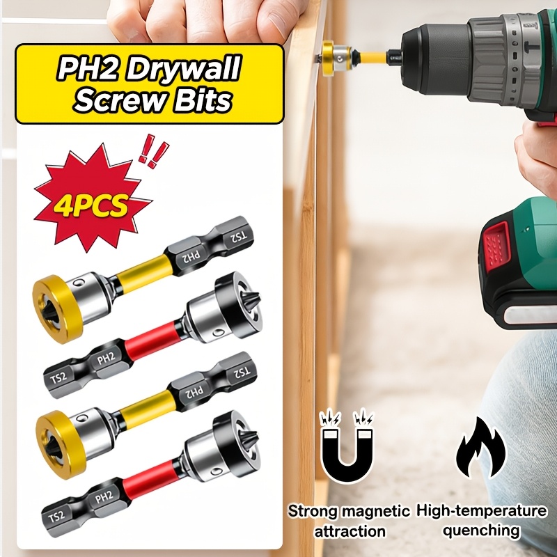 TEMU 4pcs Magnetic Positioning Drill Bit Set - Designed With High Torque, Anti-slip, And Resistance, This Hex Shank Drill Bit Set With Magnetic Ring