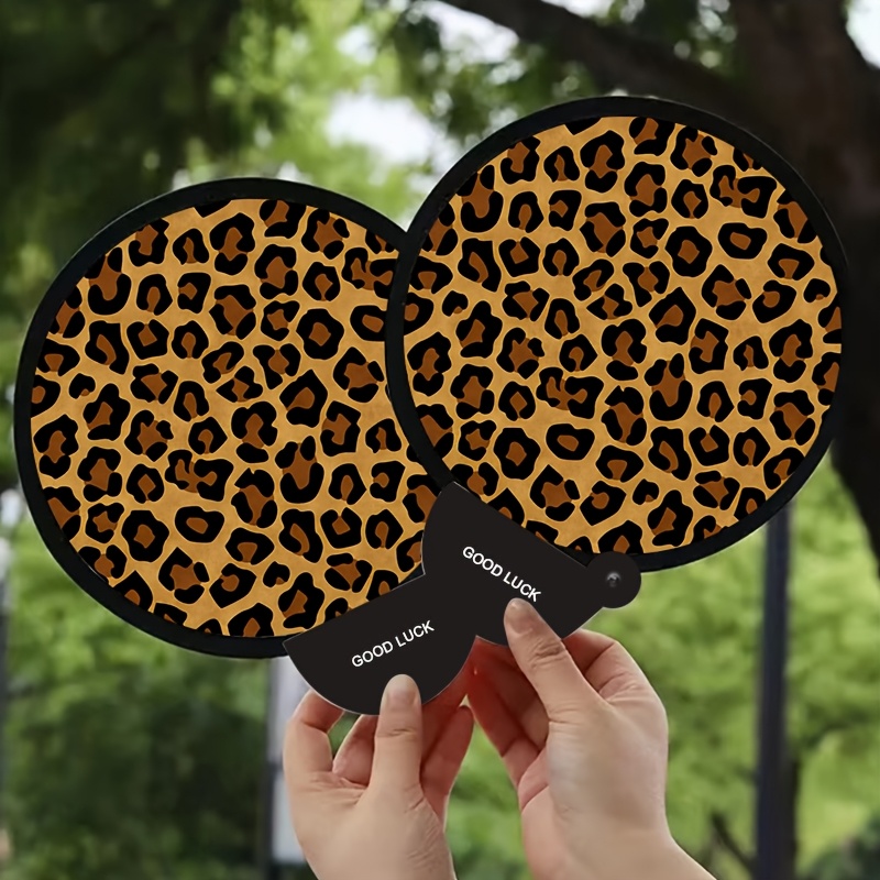 TEMU 2pcs Of Leopard Print Folding Fans With A Matching Leopard , Suitable For Parties, Birthdays, Queues, And As Gifts For Princesses
