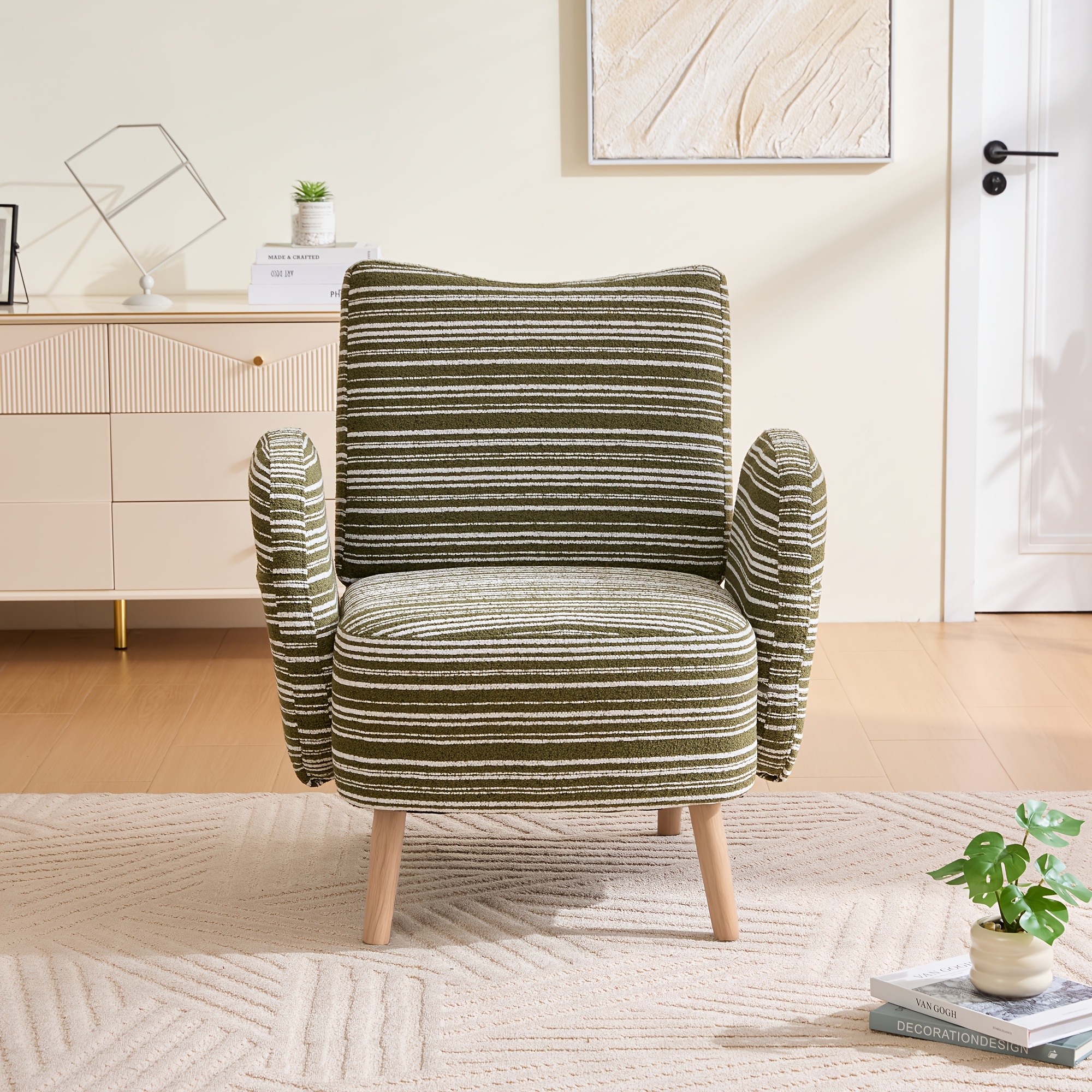 Modern Single Armchair With Side Pockets For Storage, Upholstered Reading Chair For The Living Room, Bedroom Or Study