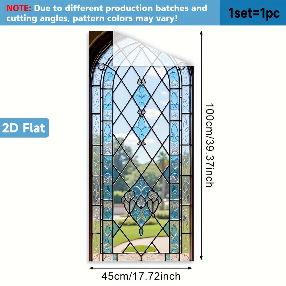 TEMU Film Fenêtre 2D Plat - 1pc de Film Fenêtre 2D avec Motif Vitrail . Ce Film PVC Adhère aux en Verre Colle et Mesure 45X100 Cm. Idéal pour la