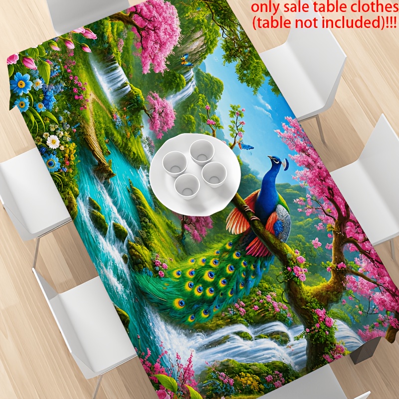 TEMU 1pc Garden Tablecloth, Polyester Printed Rectangular Tablecloth, Suitable For Home Dining Table Decoration, Parties, Holidays, Restaurants,
