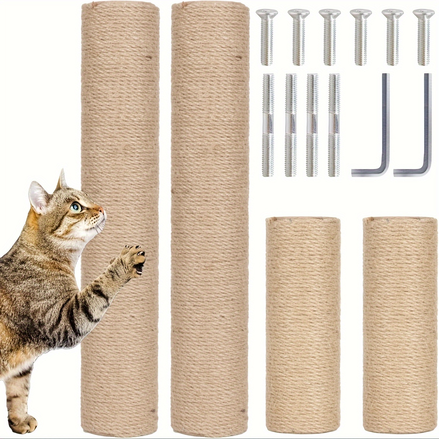TEMU 4-pack Cat Scratching Post Refill, 15.7"+7.8" Sisal Rope Replacement Scratch Pole Parts With M8 Screws For Cat Scratcher Refurbishment