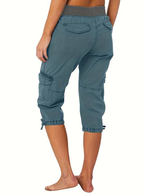 women capri cargo joggers pants summer contrast colors cropped sweatpants with pockets casual trousers for streetwear