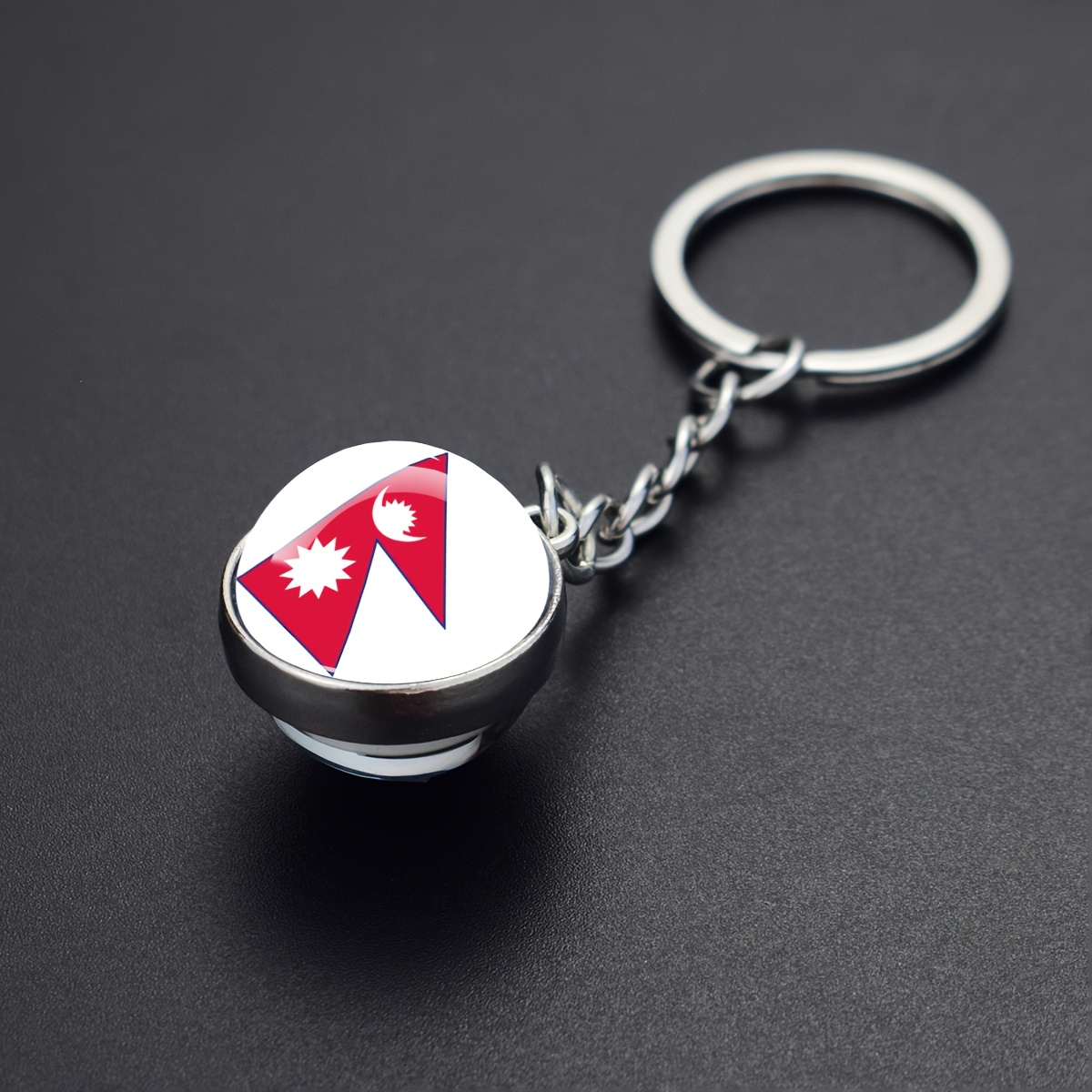 TEMU 1pc Nepal Flag Double Sided Glass Ball Keychain Car Key Ring Gift For Men Travel Souvenir Key Chain Decorative Pendant