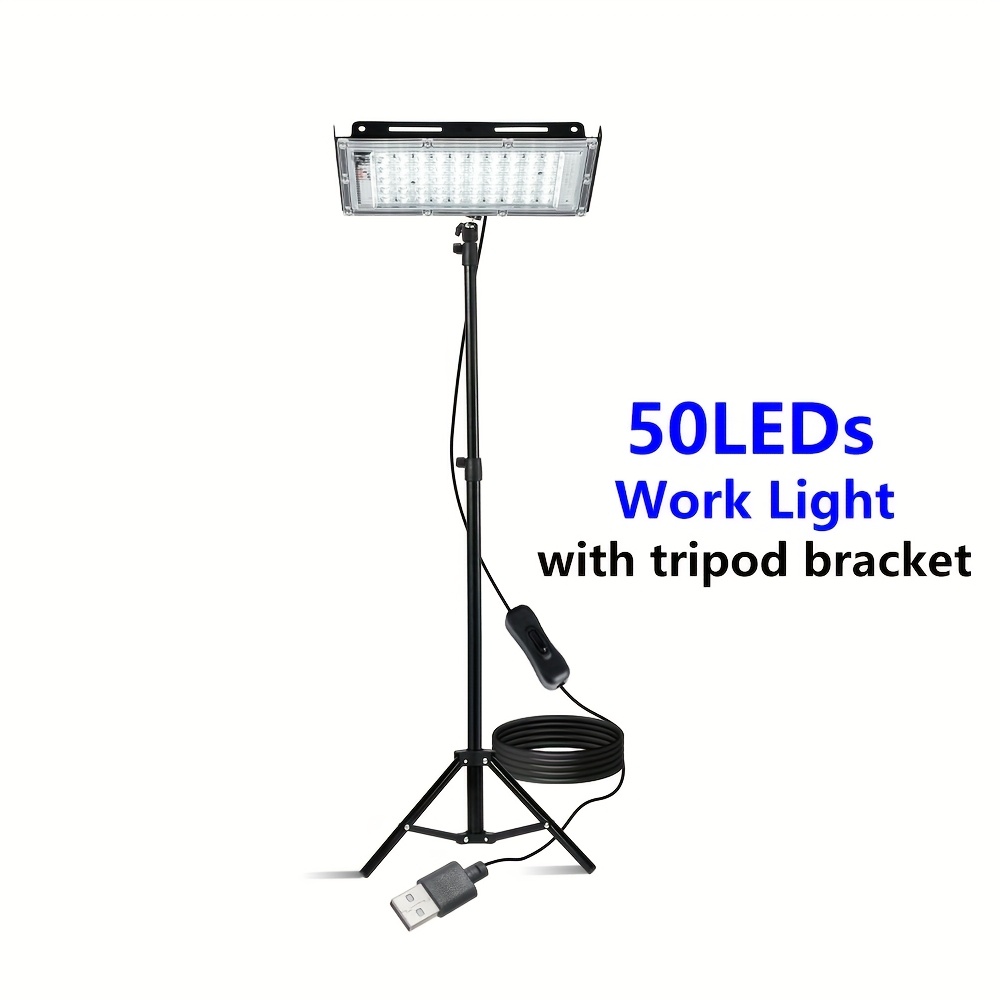 TEMU Lampe de travail LED 144/96/50, blanc jour, 6000K, avec trépied télescopique, interrupteur USB et câble d'alimentation 200 cm, portables pour