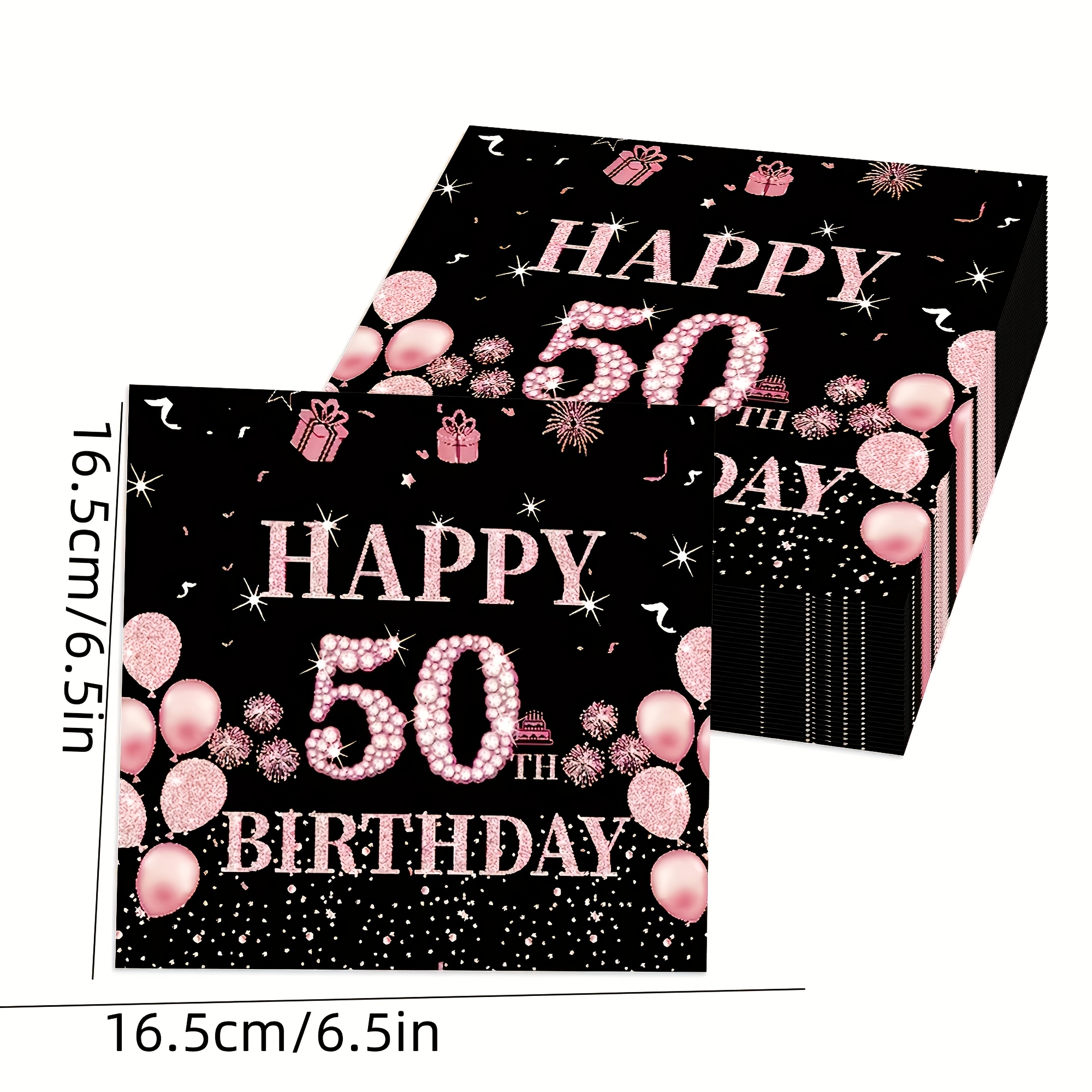TEMU 40pcs Of Black And Rose Golden Napkins For A 50th Birthday Celebration, Themed Decorations For A 50th Anniversary Party, Measuring 6.5 X 6.5