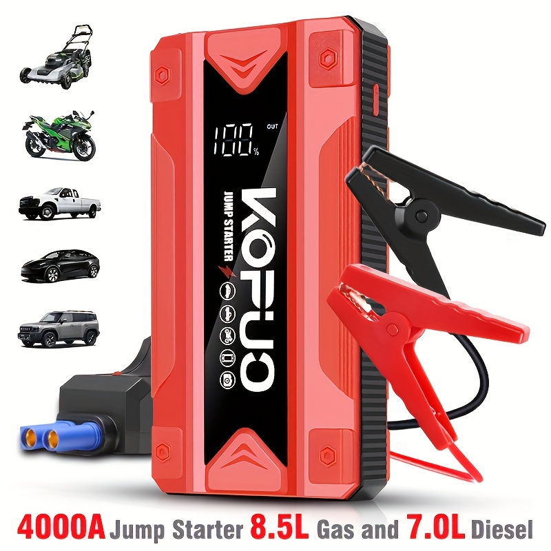 item picture KOPUO Portable 3000A Car Battery Jump Starter: Essential for Camping Trips/Long-Distance Road Trips/Vehicle Breakdowns, Supports 5.0L Gas/4L Diesel, with Safe Jumper Cables+Fast Charge+LED Light/SOS