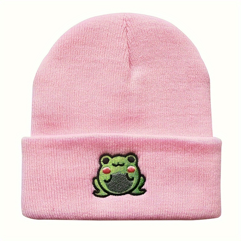 TEMU Embroidered Cartoon Frog Hat - Thick Acrylic Fleece, Lightweight & Warm, Y2k Style Unisex Cap For Women &, Perfect For Outdoor Activities &