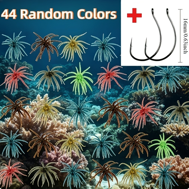 TEMU 44pcs Random Bait Set, Including 40pcs Random Color Baits And 4 Hooks, Tpe Material, Soft Insect Realistic Spherical Floating Dynamic Bait,