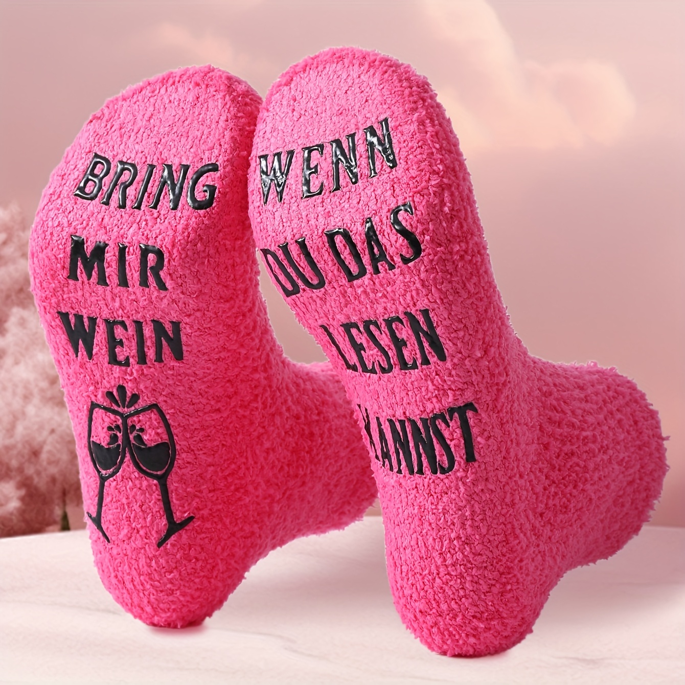 TEMU 1 Paar Unisex Lustige Warme Bodensocken – „Wenn du das liest, mir Kaffee“ Rosa Wadenhohe Socken, Dicke Herbst/Winter-Sportsocken, Handwaschbar –