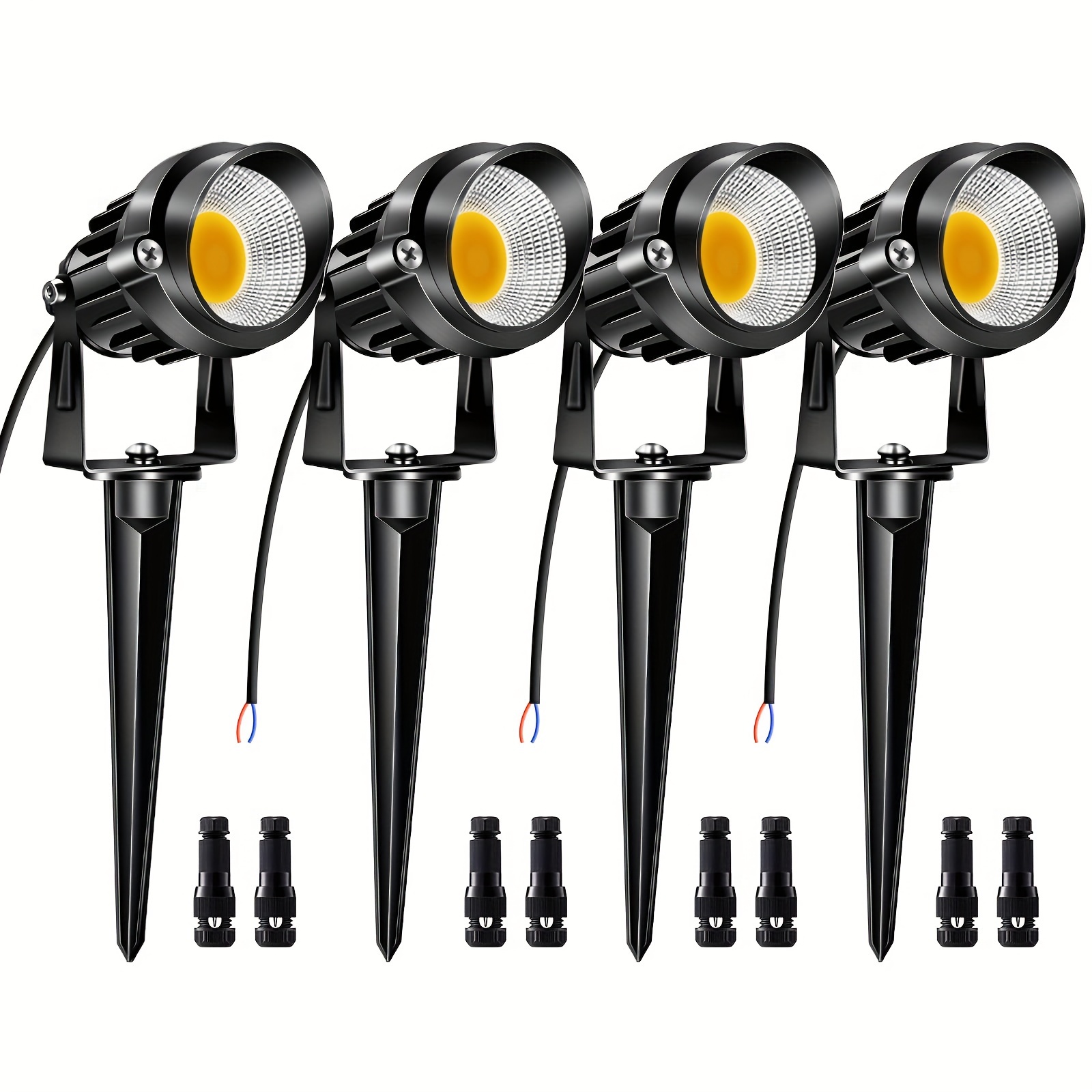 

4pcs Low Voltage Landscape Light 9w Low Voltage Landscape Light With 8 Connectors 12v Led Landscape Light Spotlight 900lm Warm White Light Decorative Lights For , Patios, Lights