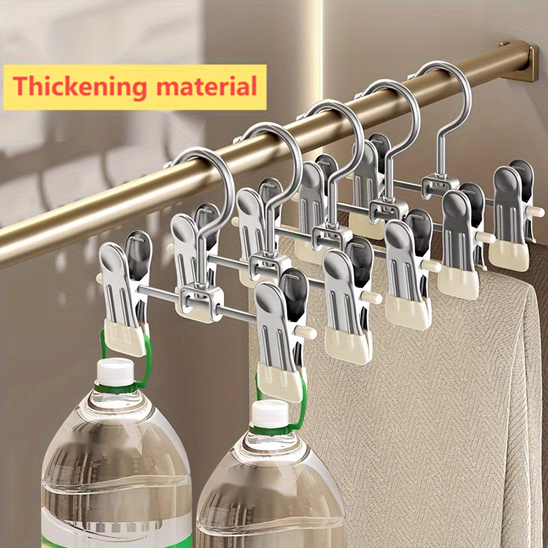 10pcs stainless steel pants hangers with clips windproof storage rack for pants skirts bras scarves underwear bedroom balcony dorm childrens clothing space saving closet organizer   kitchen supplies baked finish details 8