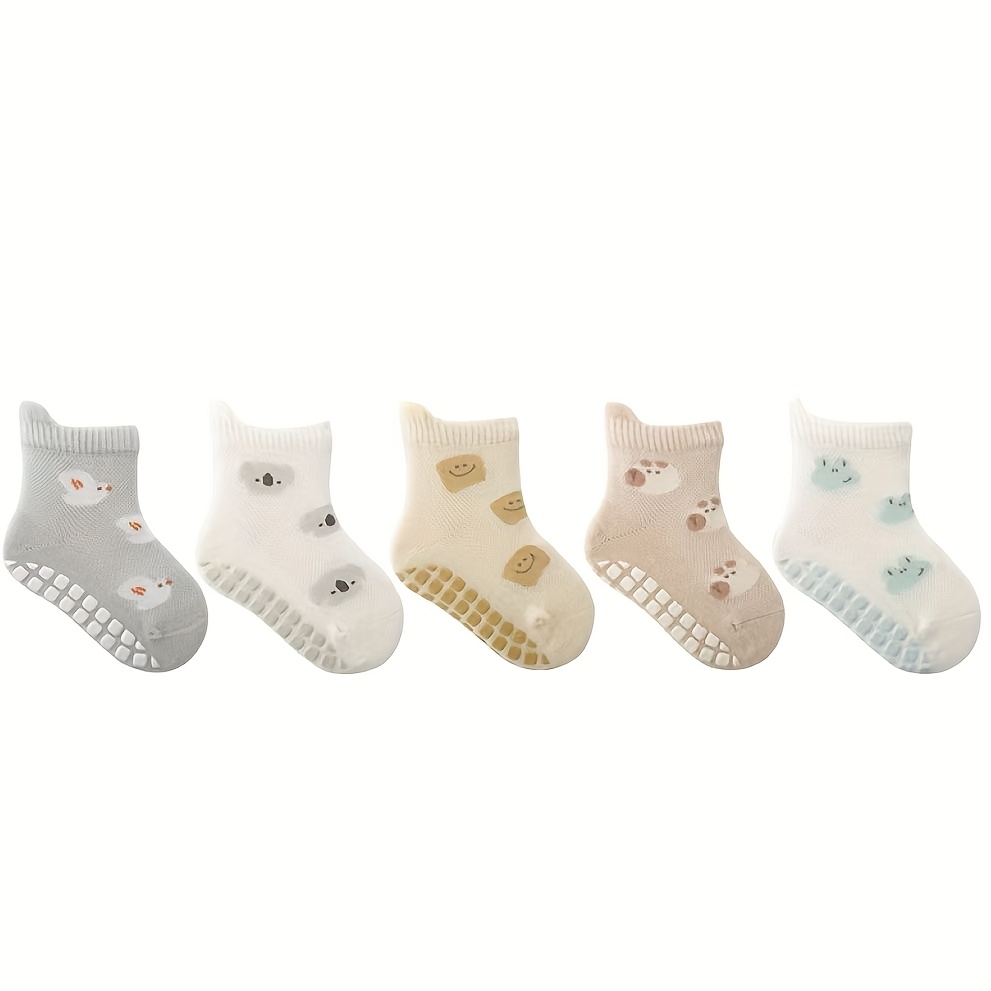 Image of 5 Pairs Of Cute Cartoon Animal 's Mid-calf Socks, And Anti-slip Learning Socks, Suitable For Indoor And Outdoor Activities