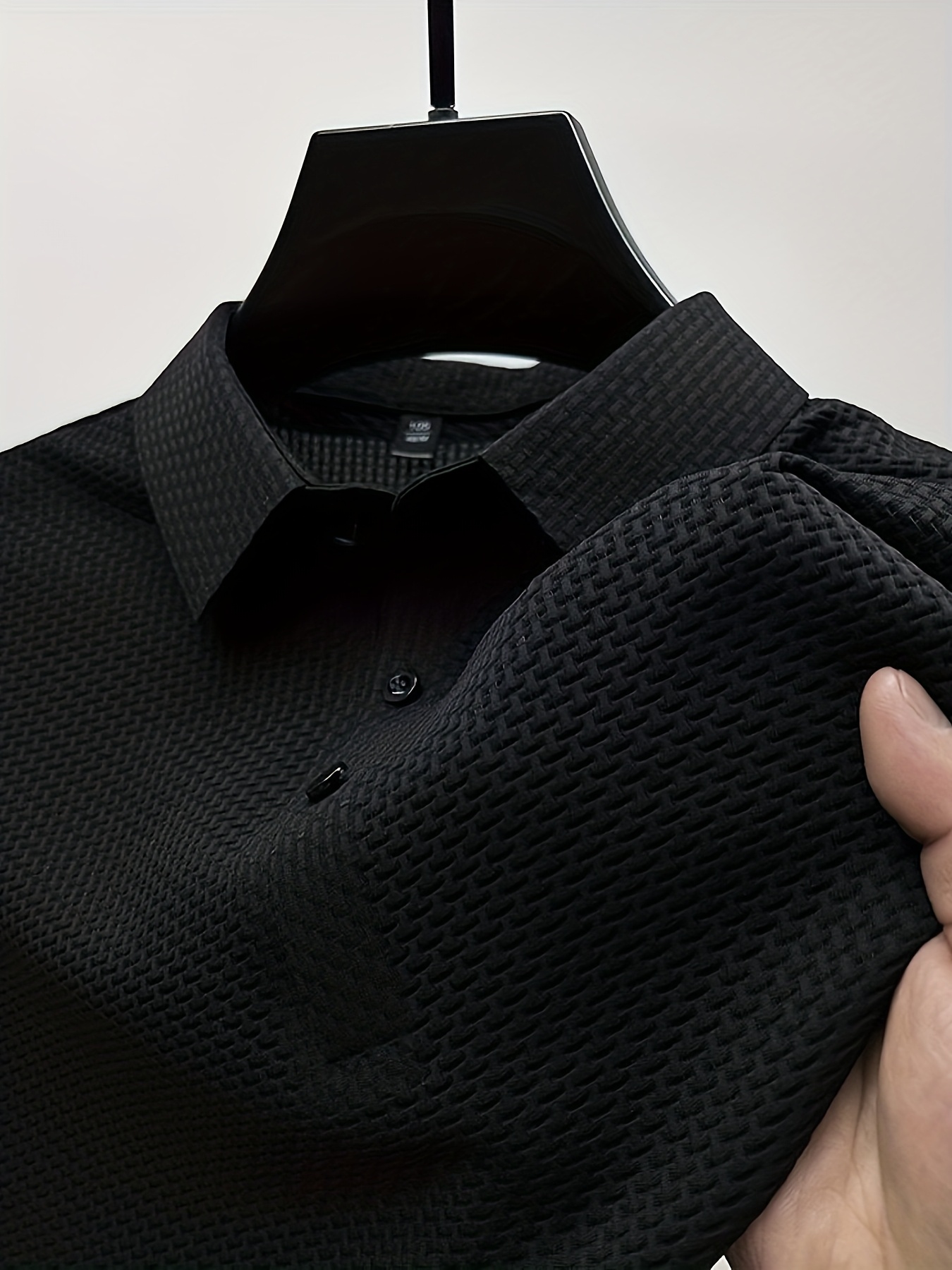     silky fiber fabric mens thin short sleeve   shirt with lapel fashionable casual solid color t shirt versatile and comfortable top