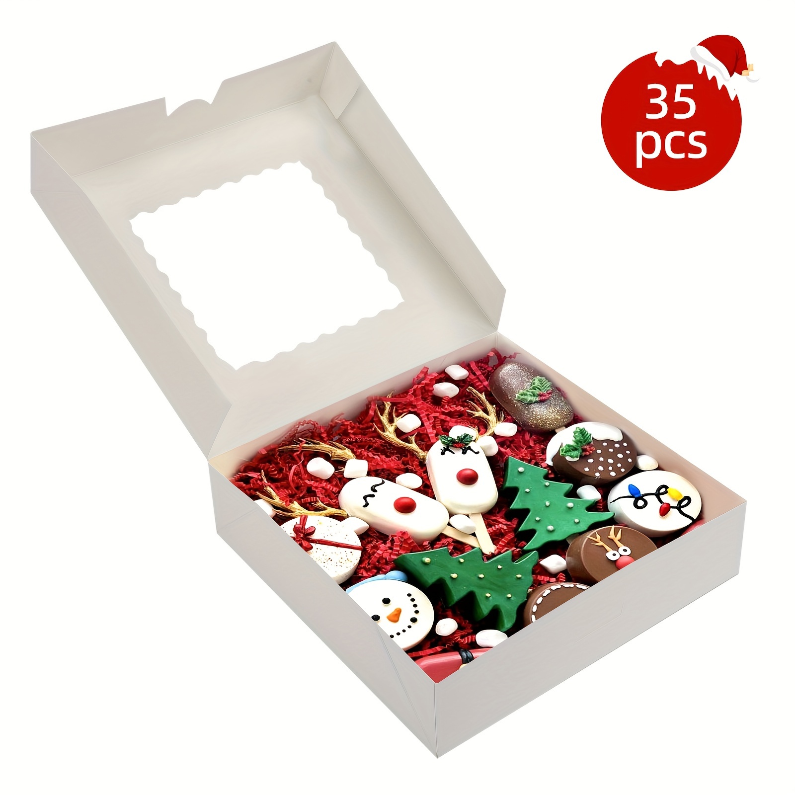 

24/35pcs Bakery Boxes, Christmas Gift Boxes, Biscuit Box With Window, Pie Box, For Biscuits, Pastries, Pies, Chocolate Strawberries, For Valentine's Day, Holidays, Birthdays, 10x10x2.5 Inch