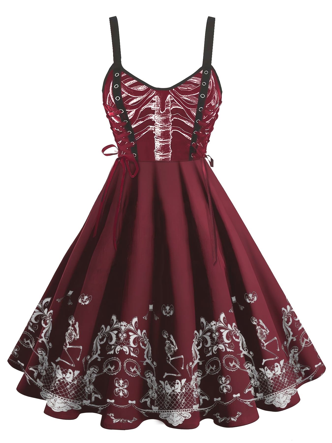 open lace back dress George White & Red Holographic Skeleton Halloween Fancy Dress Girls Dr –  FANTASIA Costume Shop main image 0