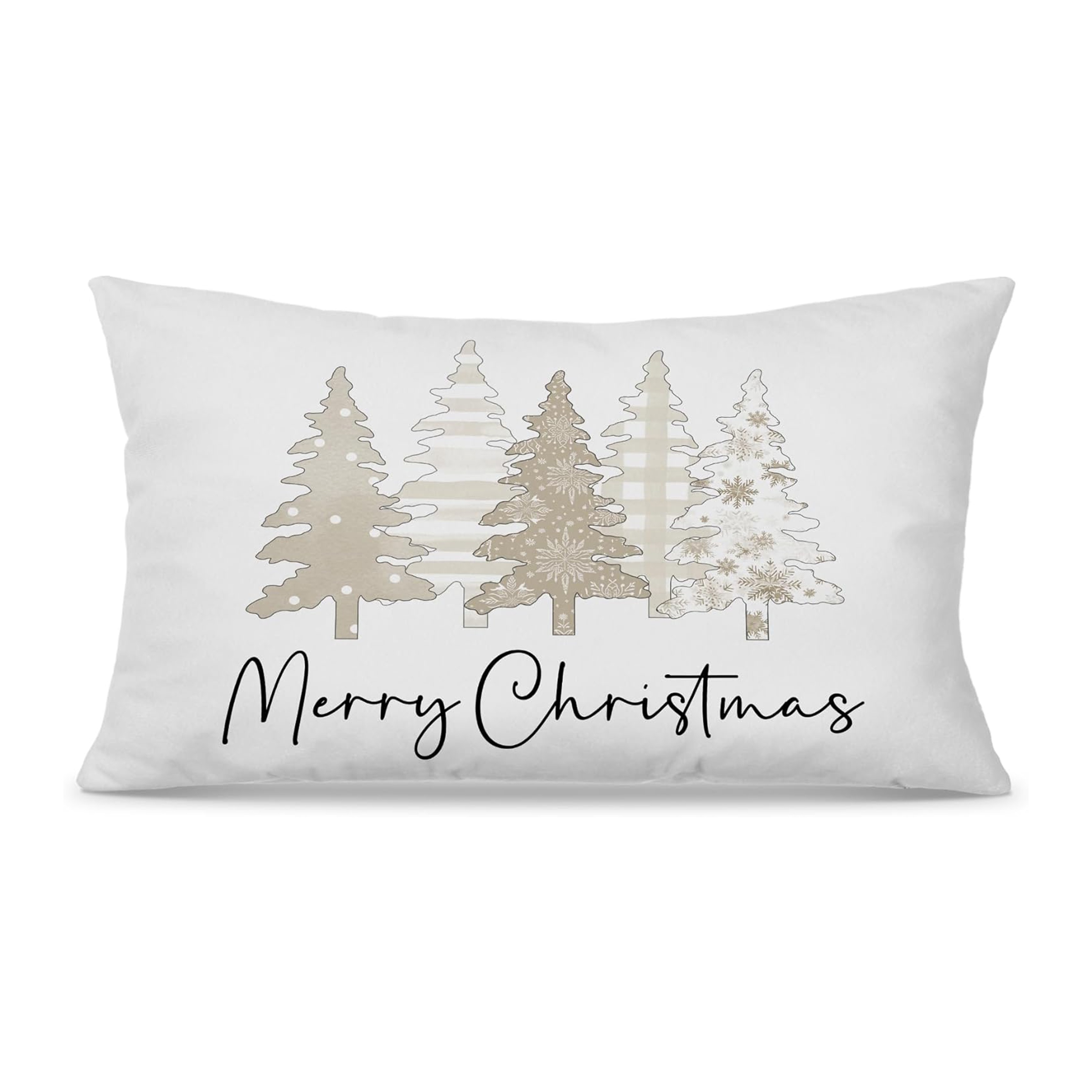 Image of 1pc, Beige Christmas Pillow Covers 12x20 - Snowflake Beige Christmas Tree Pillow Cases, Merry Christmas Throw Pillow Covers, Beige Christmas Decorations (single Side, No Pillow Core)
