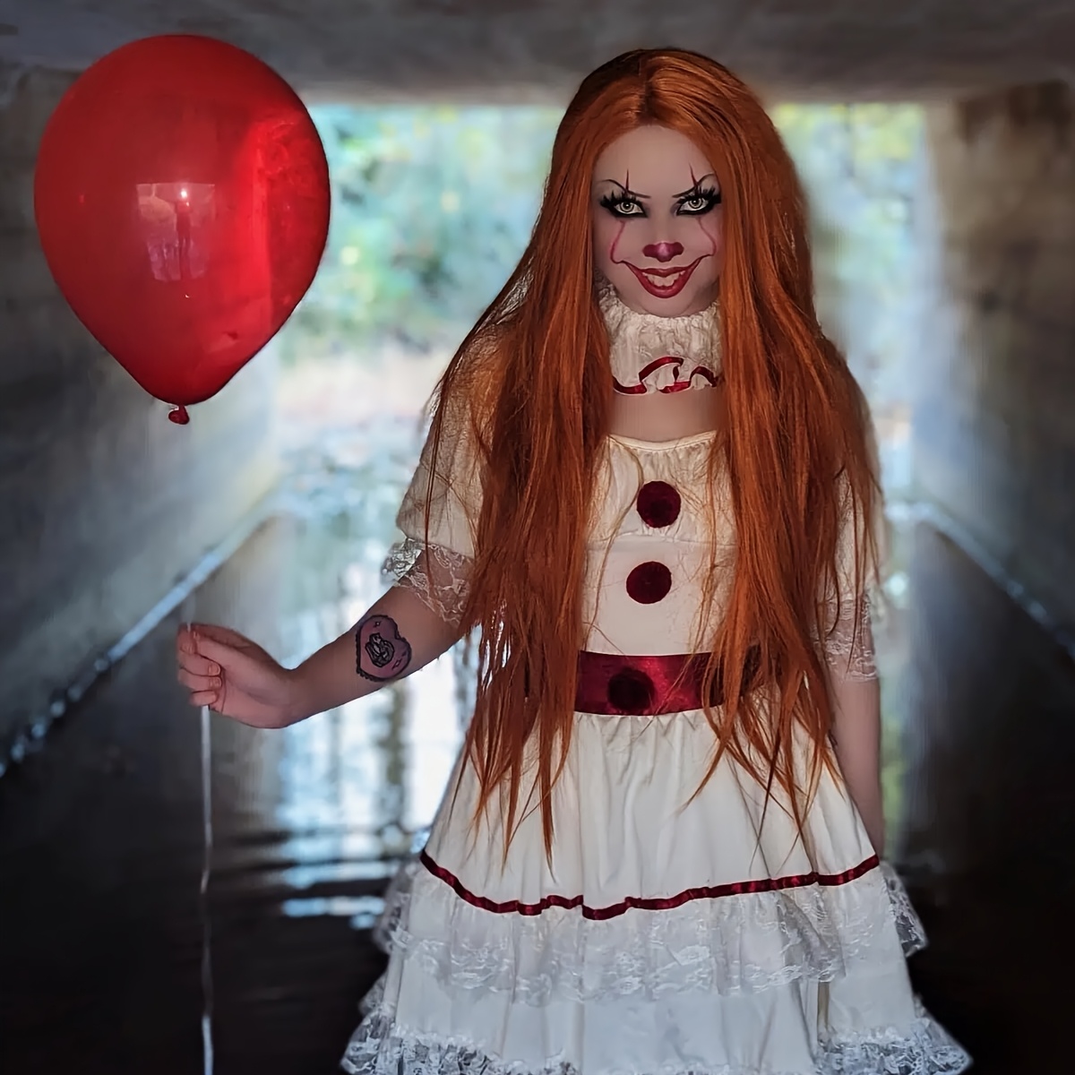 Female Costume Wig, Synthetic Long Straight Orange Halloween Horror Clown Cosplay Wigs, Inspired Orange Cosplay Wigs For Women Themed Party Halloween Costume