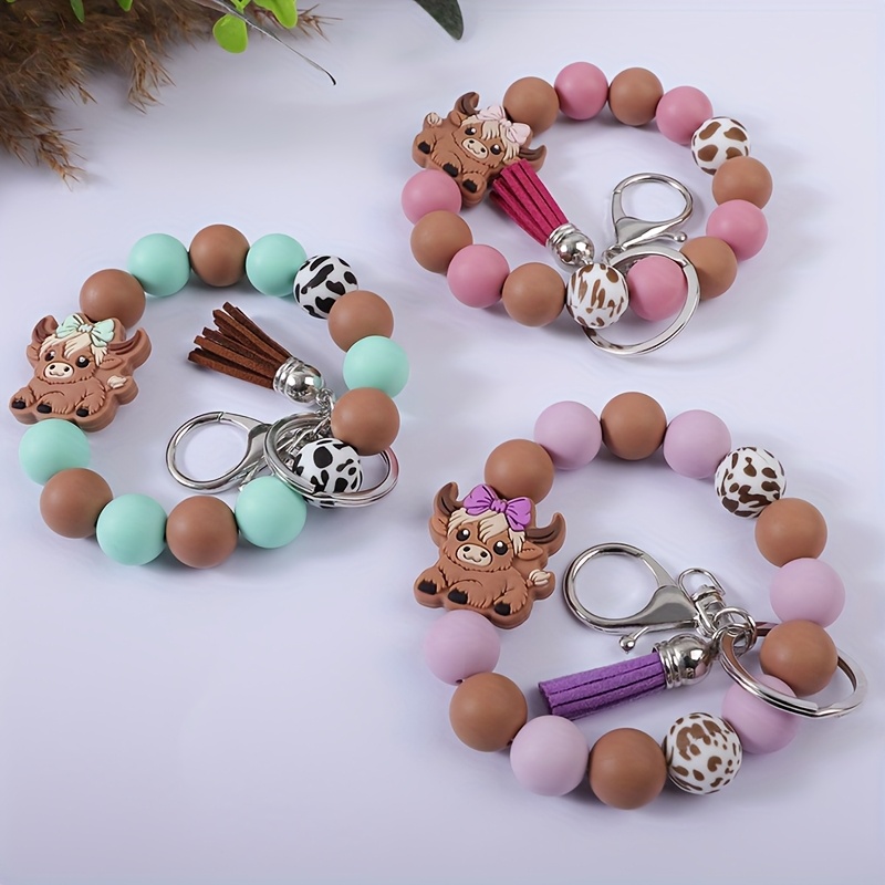 Silicon Bead Wristlet Keychain Cartoon
