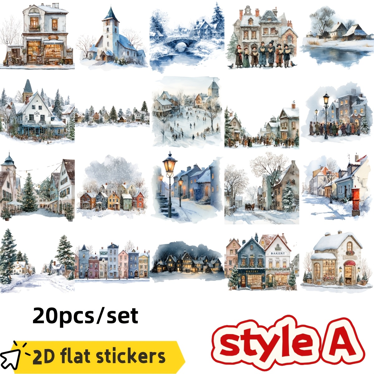 TEMU 20pcs Stickers Compatible For Scrapbooking - Glitter Scenes With Irregular Shapes, Multicolor Glossy Paper Suitable For Journals, Planners, Diy