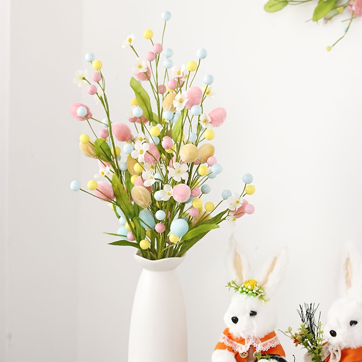 

3pcs Easter Decorative Bouquet, Art Plastic Tabletop Decor, With Artificial Berry Stems And , For Diy Vase Display, Home Decoration Accessories Without Feathers