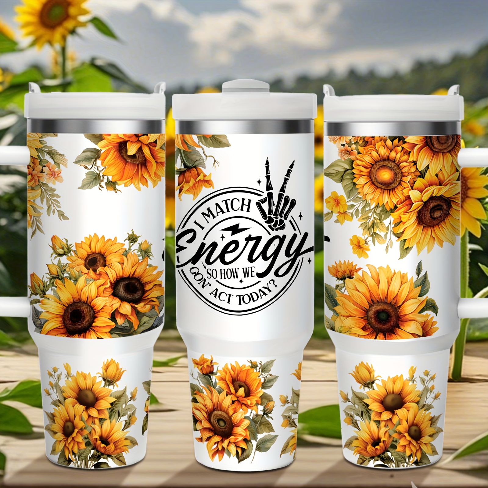 

1pc 40oz Stainless Steel Bottle With Straw, Sunflower, Handle, For Hot And Cold Drinks, Cold And 12 Hours Hot - Great Gift For Mom, Friends, Suitable For Home, Travel,