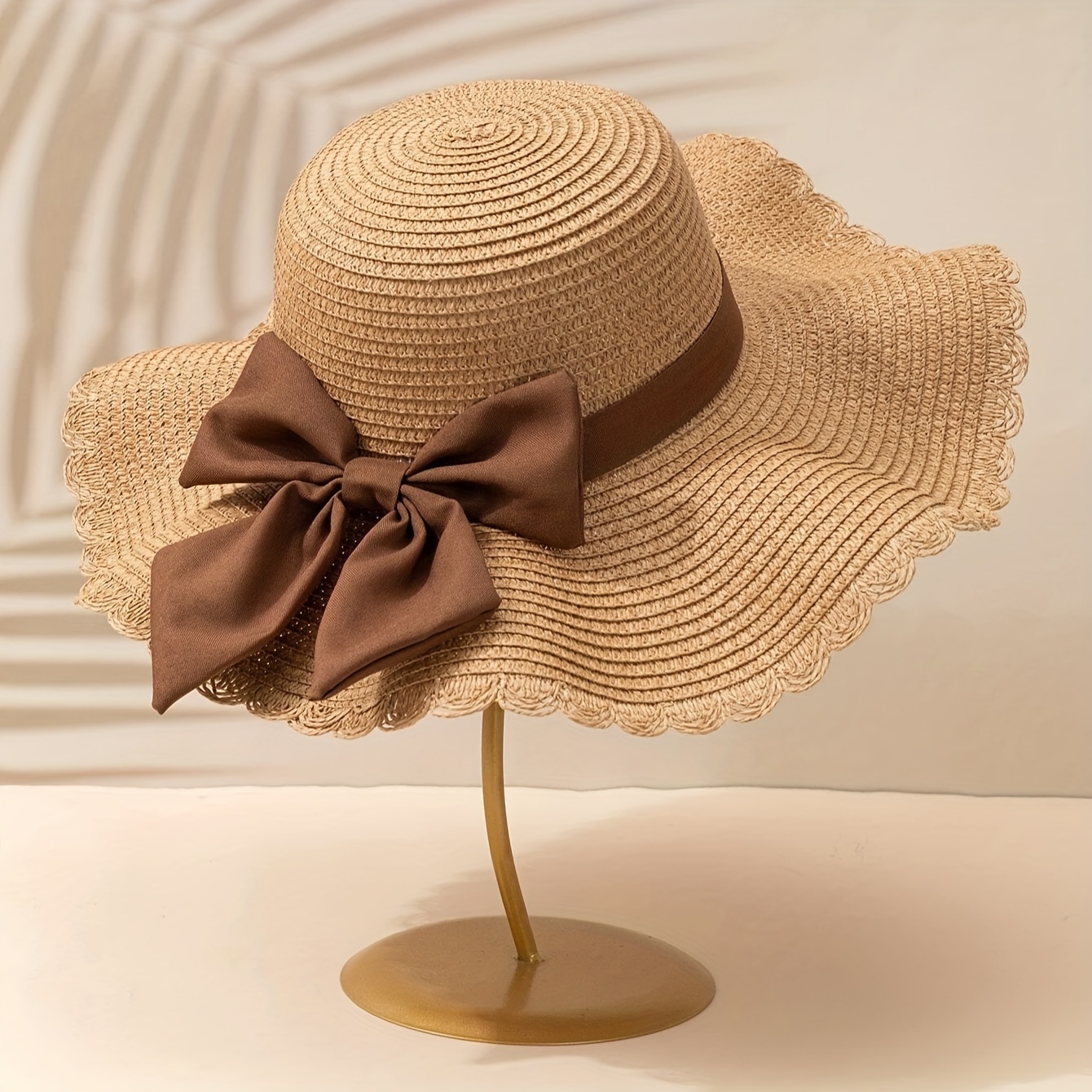 

Summer Essential, Chic Khaki Sun Hat With Bowknot - Wide , Uv Protection For Beach & , Gift