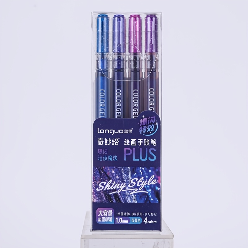 TEMU Languo Stylos Gel Pailletés Adultes, Stylos de Journaling Scintillants pour Coloriage, Stylos Gel, Ensemble de 4 Couleurs de Stylos Gel à Double