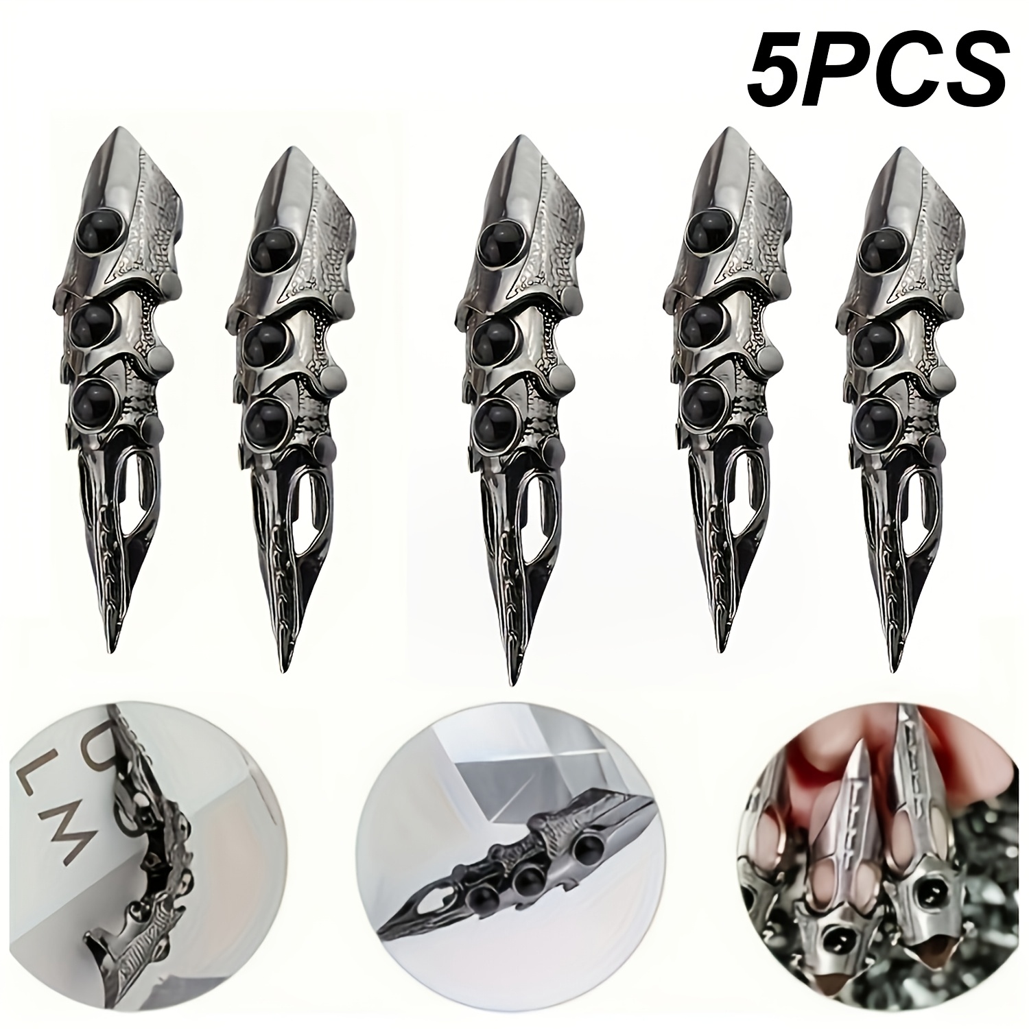 Image of 3/5pcs Fashion Men's Adjustable Alloy Skull Hand Armor Protective Glove, Robot Bionic Mechanical Gloves For Role Play And Makeup Party