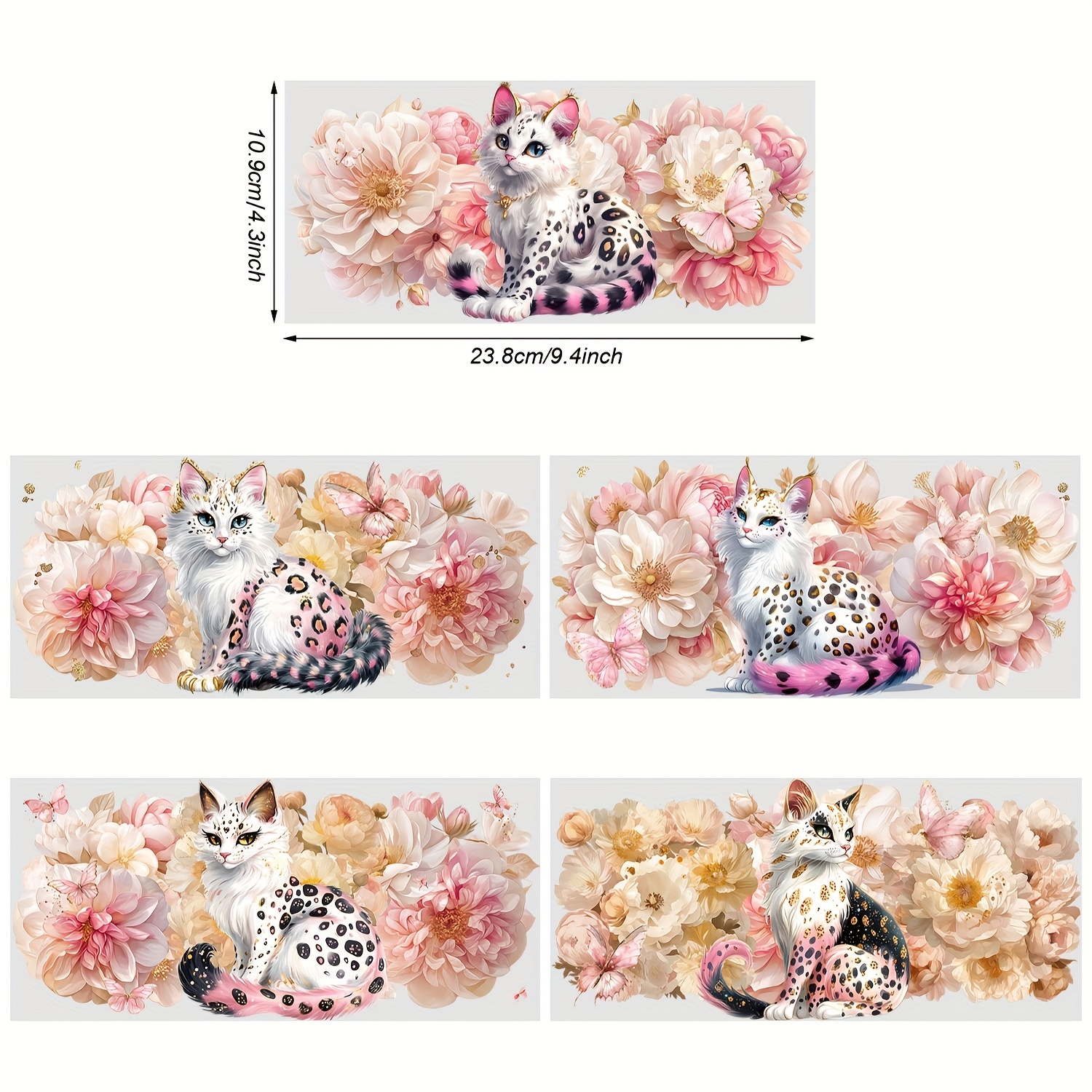 TEMU 5 Sheets Leopard Pink Cat Uv Dtf Cup Stickers, Dtf Friction Transfer Stickers, High Quality Stickers For 16 Ounces Glass, Diy, Furniture, Crafts