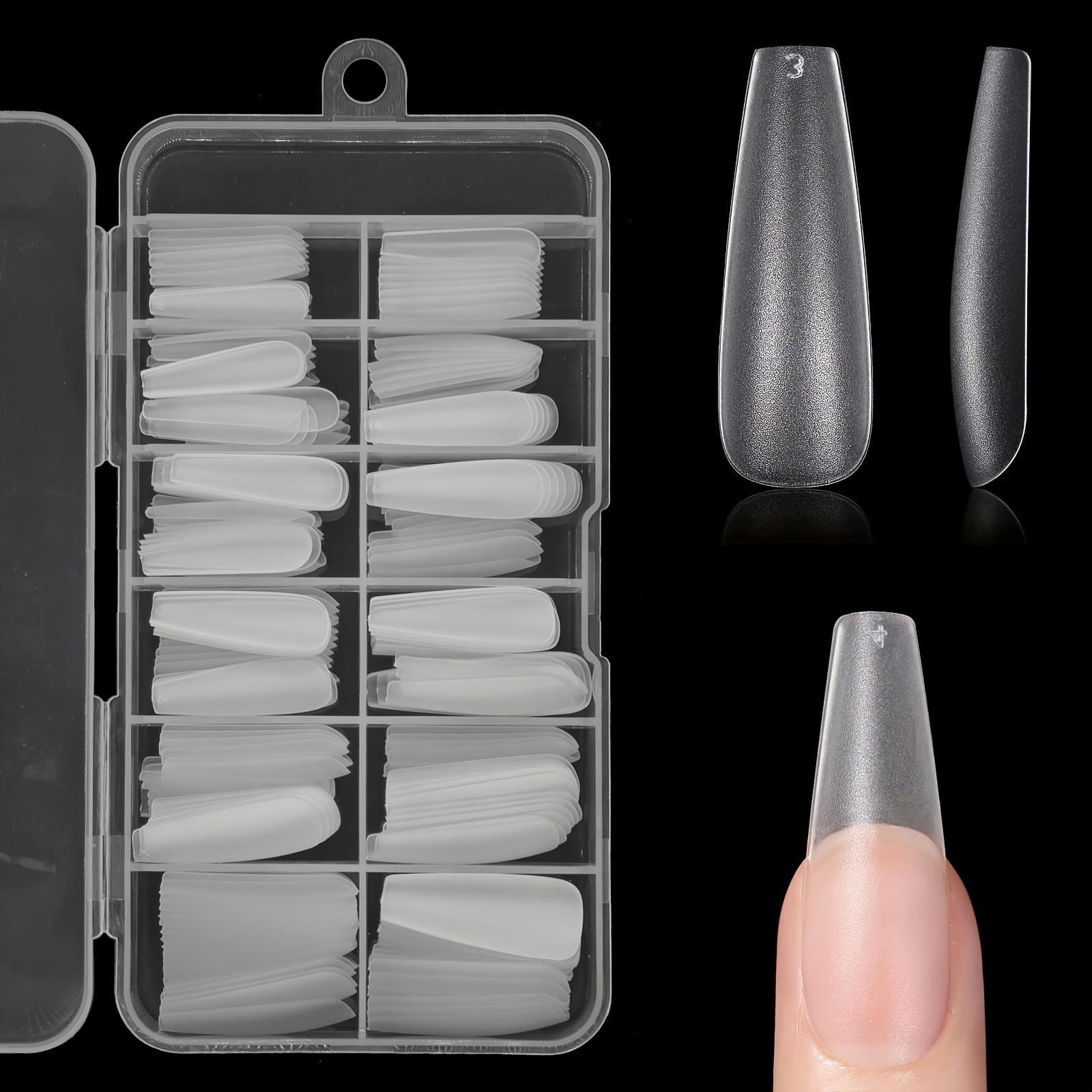 TEMU 240pcs Long Coffin/medium Stiletto Fake Nail Tips, Matte Soft Gel X Nail Tips, 12 Sizes Full Cover Abs False Press On Nails Tips, Nail Extension