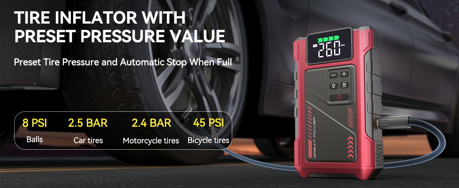 a car starter with an air compressor emergency starting battery charging auxiliary jump starter portable car battery jump box car jump starter suitable for 12v 7 5l gasoline 6 0l diesel 150psi tire inflator combination lithium battery jump pack with air pump with led emergency lighting large capacity power bank details 4