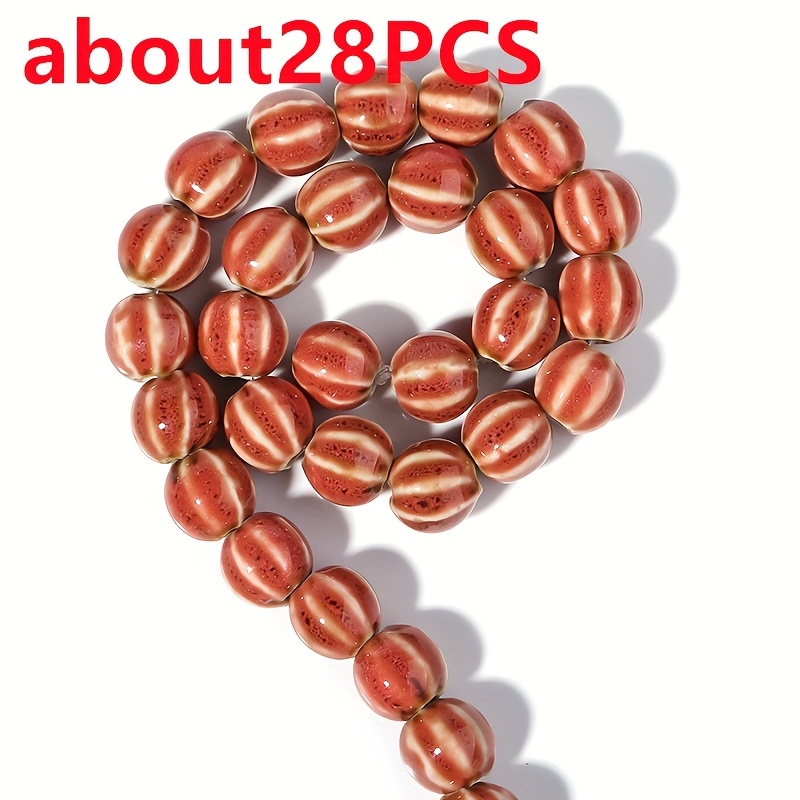 28pcs Glass Striped Colored Pumpkin Beads for DIY Jewellery