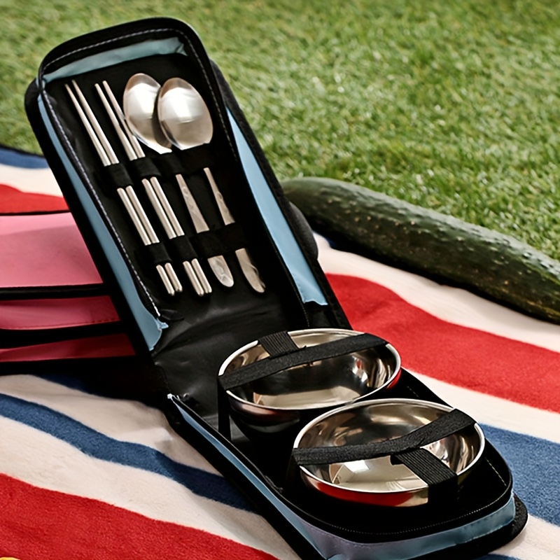 stainless steel tableware set suitable for outdoor travel and camping portable two person tableware including chopsticks spoons bowls easy to carry 201 stainless steel structure Product details 0