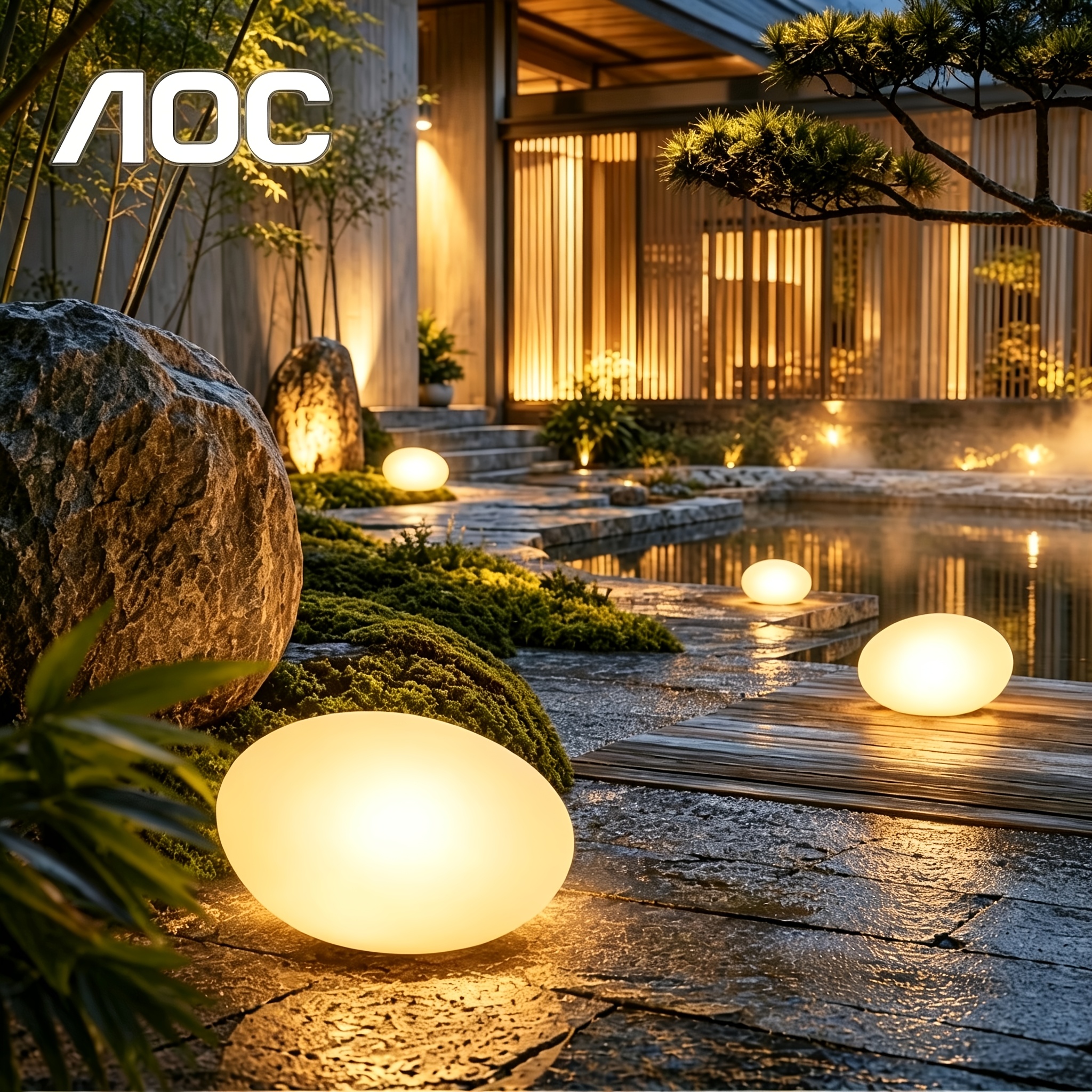 TEMU Aoc Rgb Outdoor Lights With Automatic & Installation - Suitable For Yards, Lawns, Walkways, Gardens, - Solar Landscape For Holiday Gifts, Pebble
