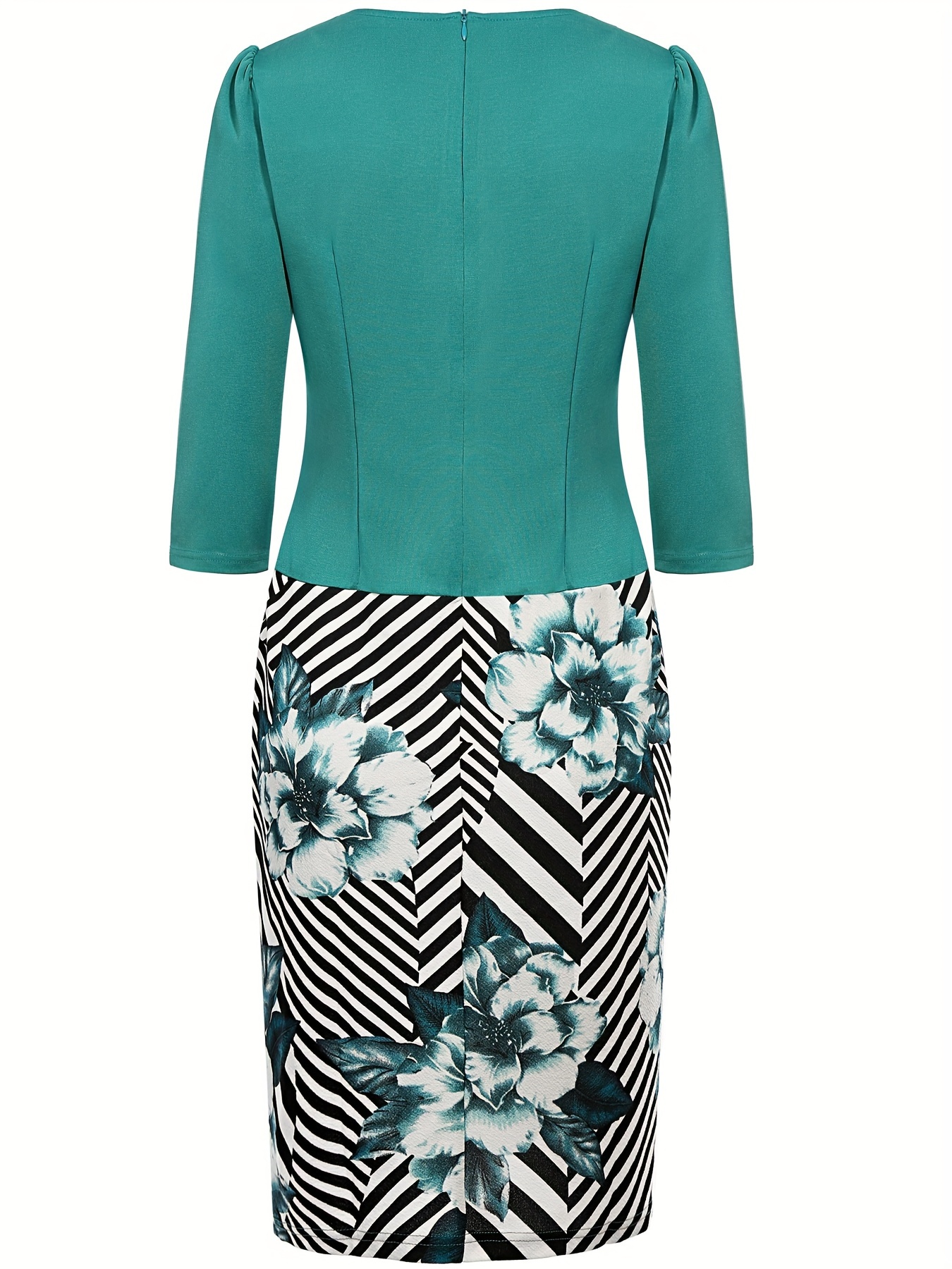 a womens tailored color block dress three quarter sleeves a - Temu