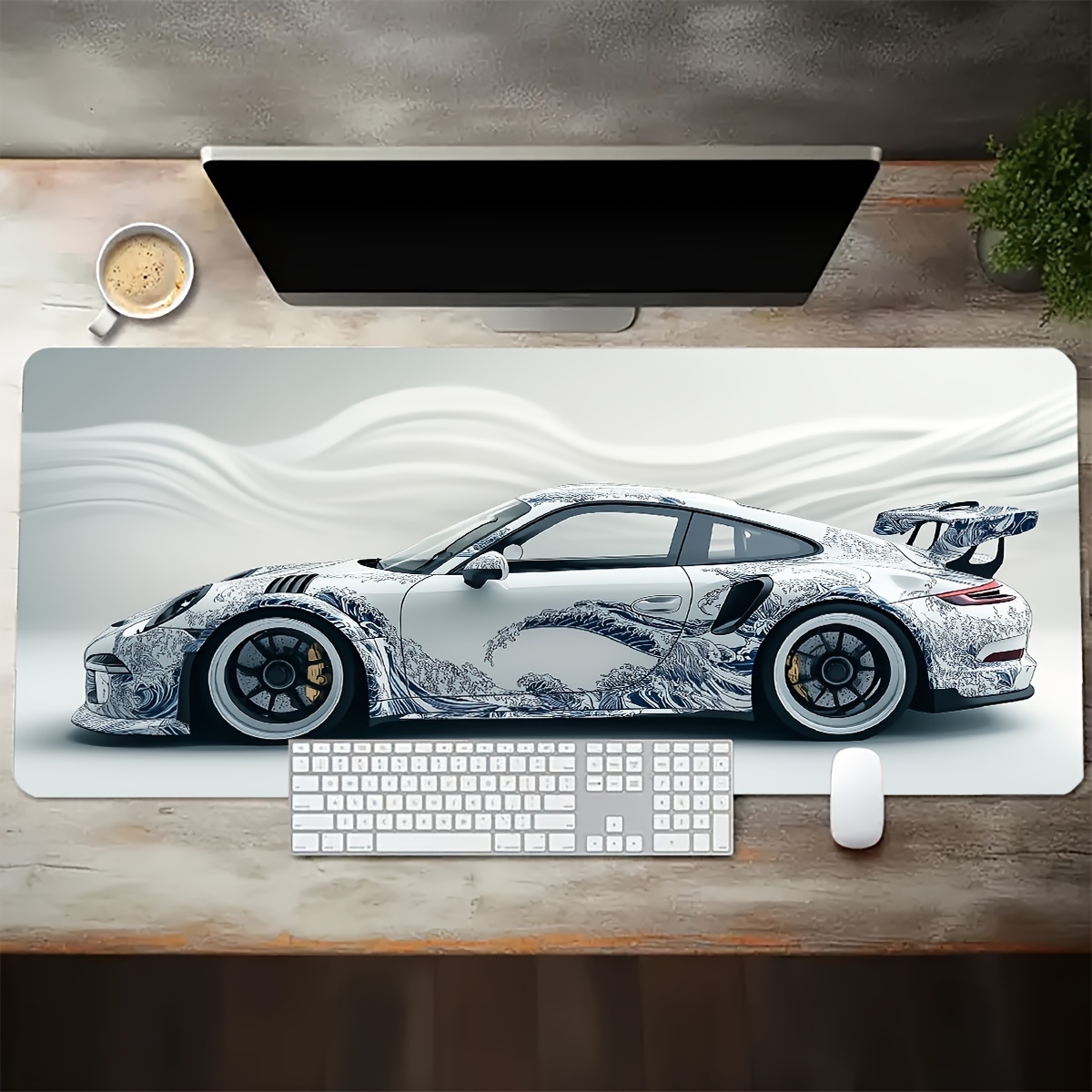 

White -e Style Sports Car Large Gaming Mouse Pad Desktop Mat 35.4 X 15.7 Inch Mouse Pad, Gaming Mouse Pad, Mouse Pad With Non-slip Rubber Base, Extended Mouse Pad Keyboard Pad