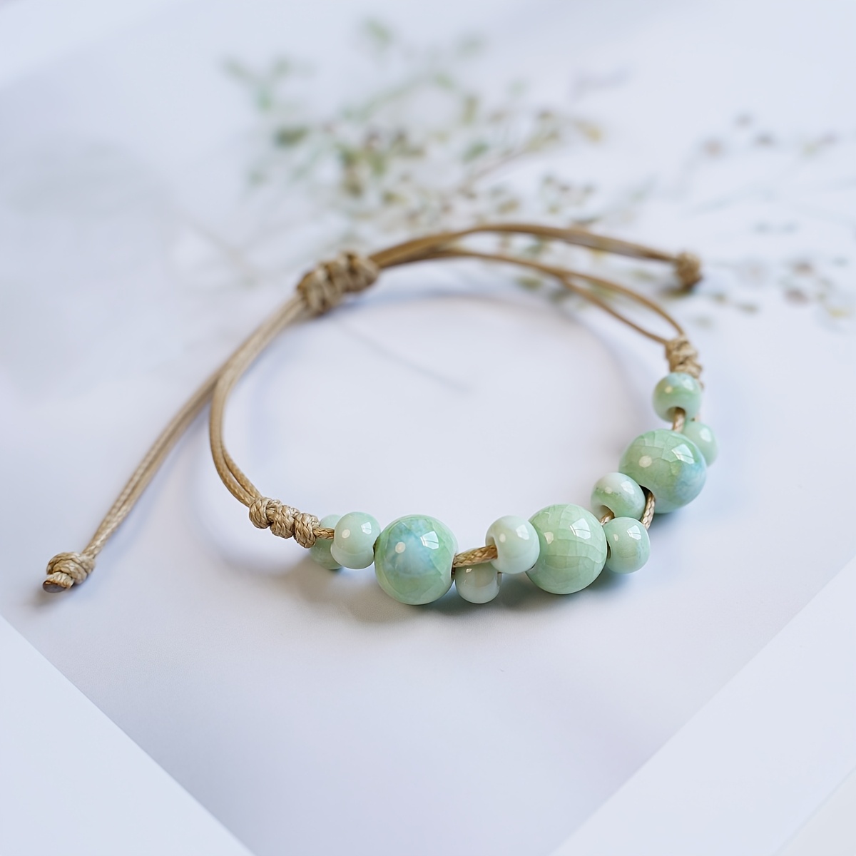 Image of 1pc Simple And Stylish Ethnic-style Ceramic Women's Woven Bracelet, Adjustable Length, Suitable For Daily Wear, Travel, Vacations, Parties, And , A Holiday Gift For Relatives
