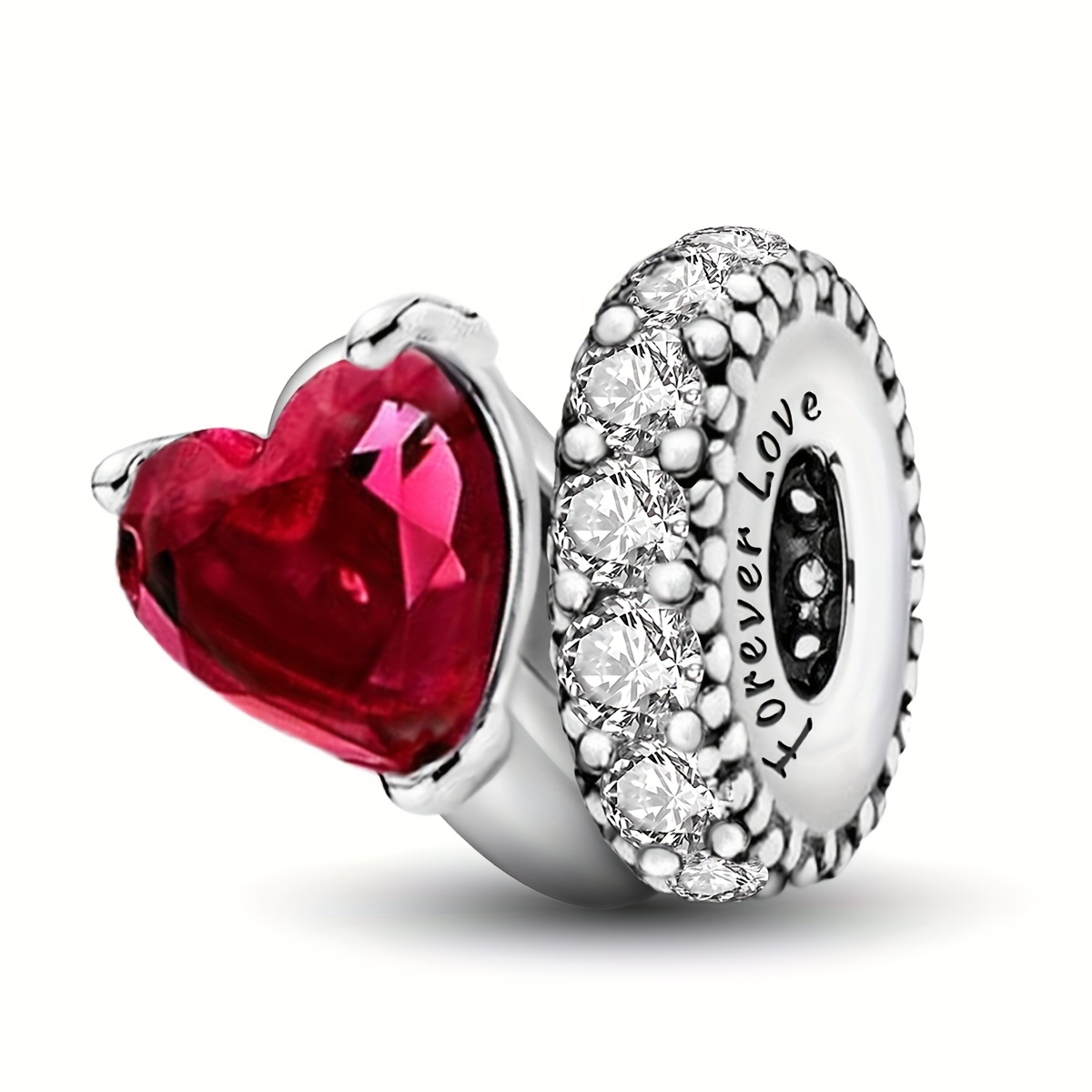 1pc Shiny 925 Silver-plated Red Heart Charm Bead Fit Original Bracelet And Bangle, Vintage , Making Gift For Women
