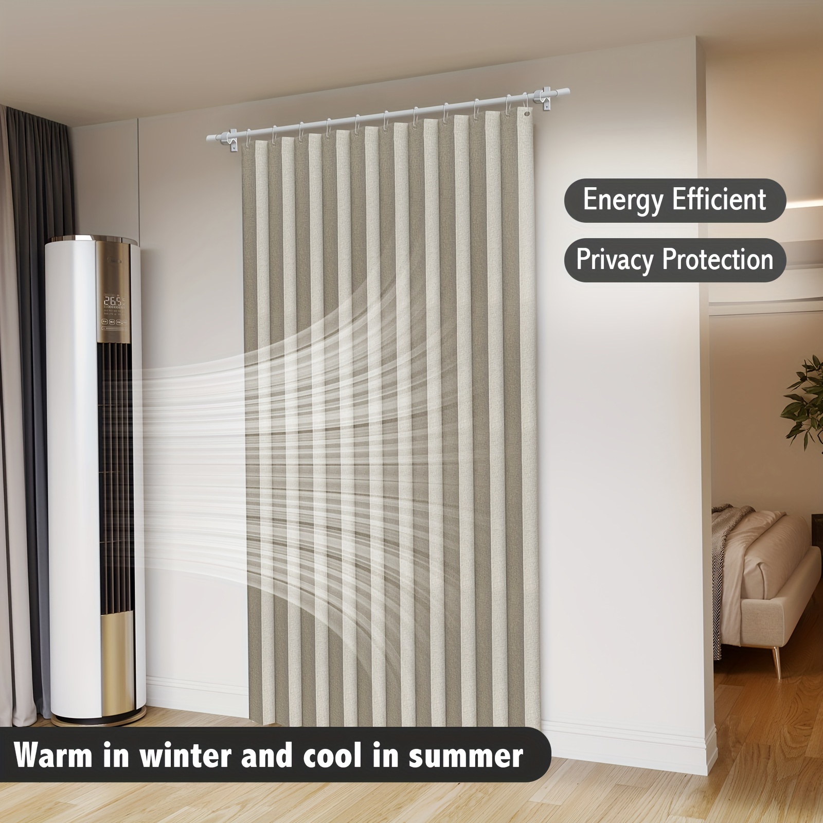 1pc Pleated Blackout Door Curtains, Folding Door Curtain, Vertical ...