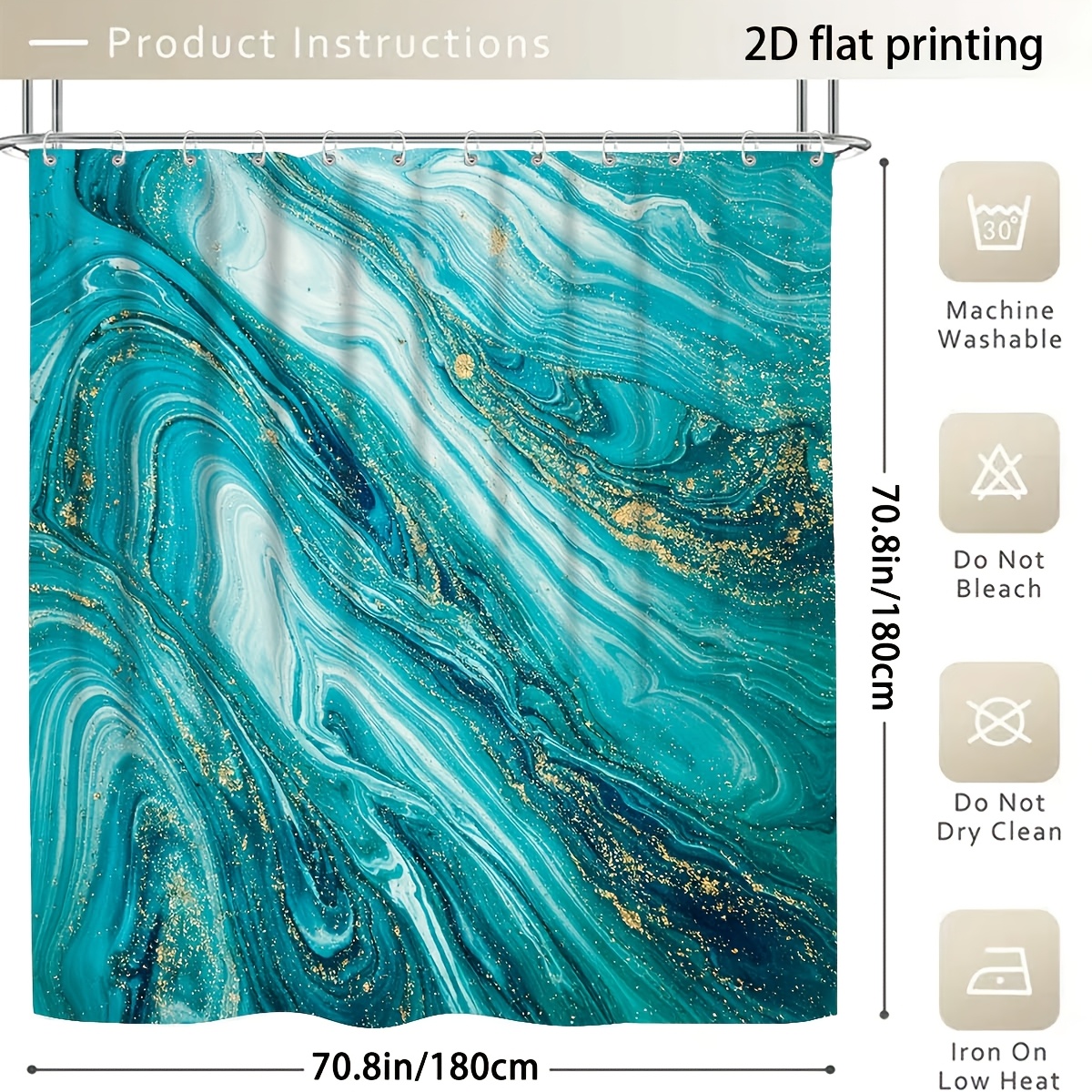 4pcs Ocean Style Shower Curtain Set with Elegant Teal Marble Texture