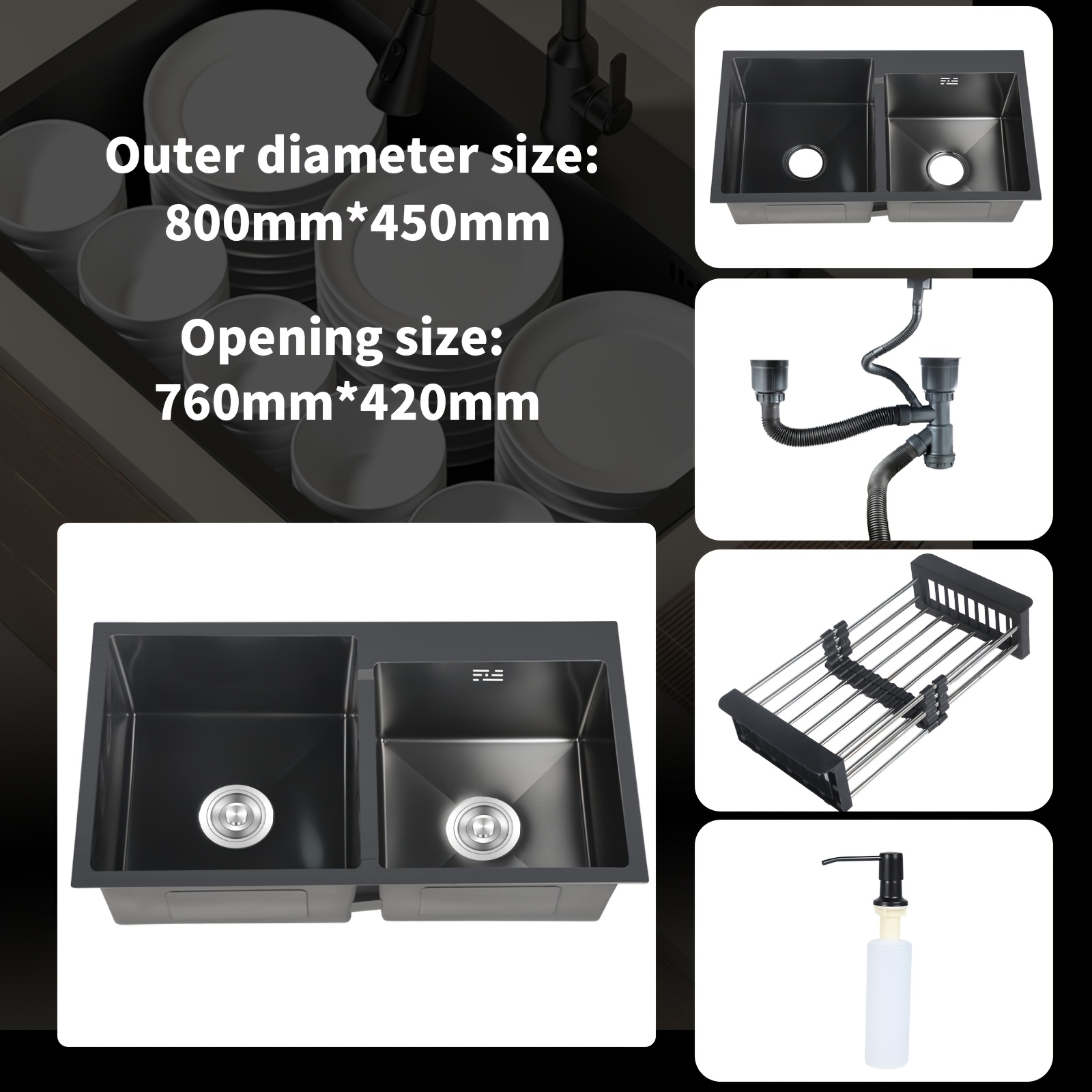 rectangle embedded kitchen sink modern household sink standing stainless steel double bowl sink commercial restaurant sink set for courtyards or kitchen double sink set vegetable dishwashing basin w sewer pipe drain basket