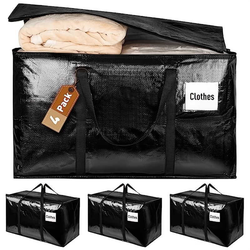 TEMU 4pcs Heavy-duty Waterproof Large Moving Boxes With Lids & Zippered Storage Bags Suitable For Home Moving, Travel, Storage | Large Capacity
