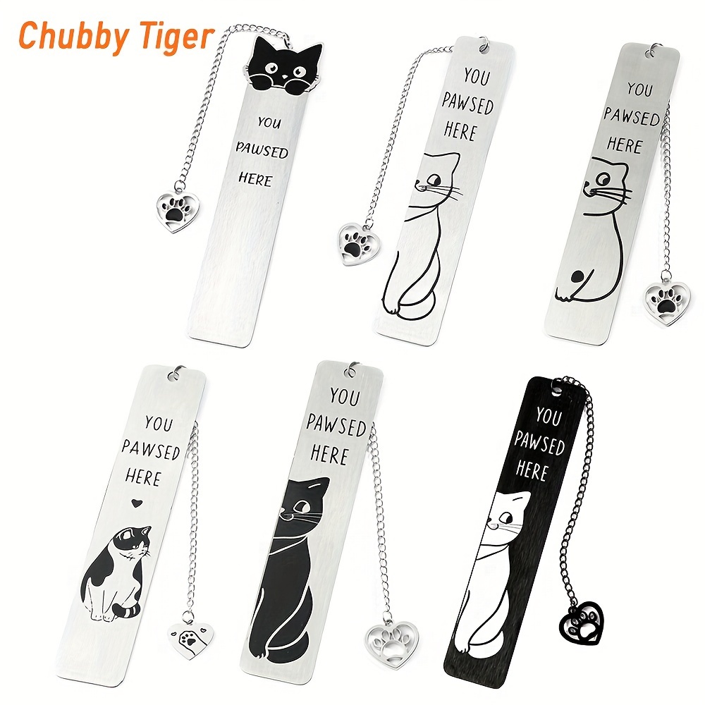 

1pc Kitty Bookmark: 'you Pawsed Here' - Stainless Steel Cat Bookmark With Pendant - Perfect Gift For Cat Lovers & Book Enthusiasts, Ideal For National &